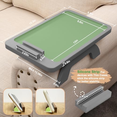 SINWANT Couch Armrest Table,Bamboo Couch Arm Tray with 360° Rotating Phone Holder,Anti Slip Foldable Sofa Arm Tray for Eating Drinking Snacks Remote on Armrest 15.35"x9.85" - Image 5