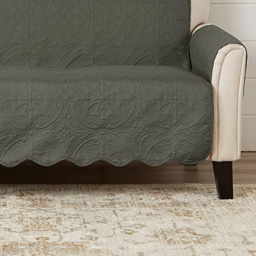 Great Bay Home Reversible Chair Cover - Washable Slipcover Furniture Protector with Elastic Straps - Perfect for Kids & Pets - Quilted & Stitched Detail (Sage Green/Light Gray). - Image 6
