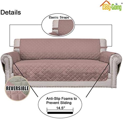 Easy-Going Reversible Couch Cover, 2 Cushion Sofa, Pink/Beige - Image 3