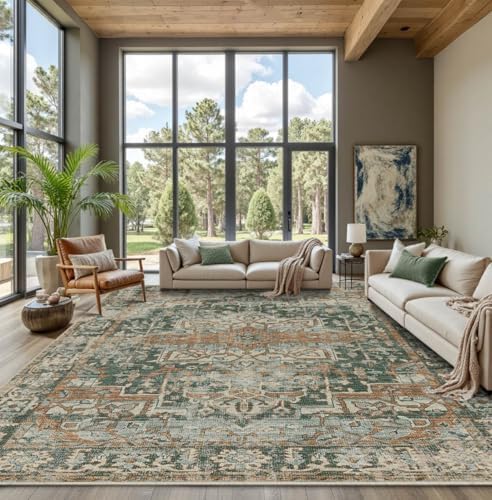 Rugxara 9x12 Area Rugs for Living Room Large Washable Rug, Green/Brown by Rugxara