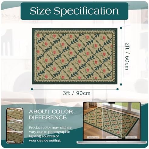 Front Door Mat Outside Entrance, 2x3 Green Brown Floral Trellis Rug - Image 2