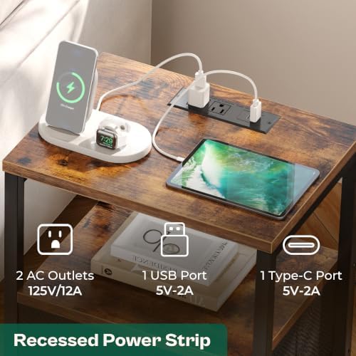 Huuger Nightstand with Charging Station, Side Table with Fabric Drawers - Image 3