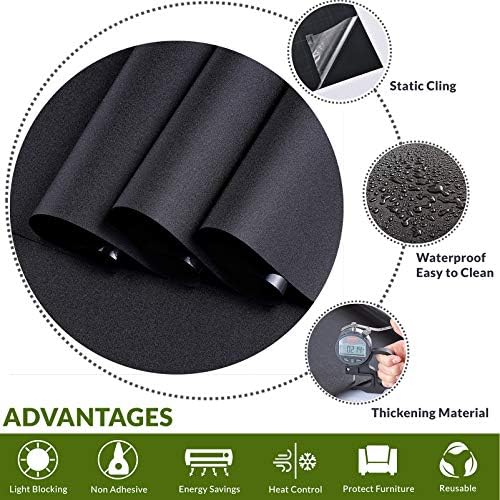 VELIMAX Static Cling Total Blackout Window Film Privacy Room Darkening Window Tint Black Window Cover 100% Light Blocking No Glue (17.7 x 157.4 inches) - Image 2