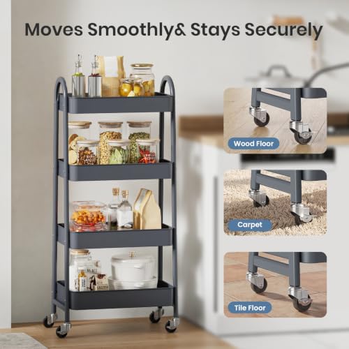 DUMOS 4 Tiers Rolling Utility Cart, Storage Organizer, Shelving Unit - Image 5