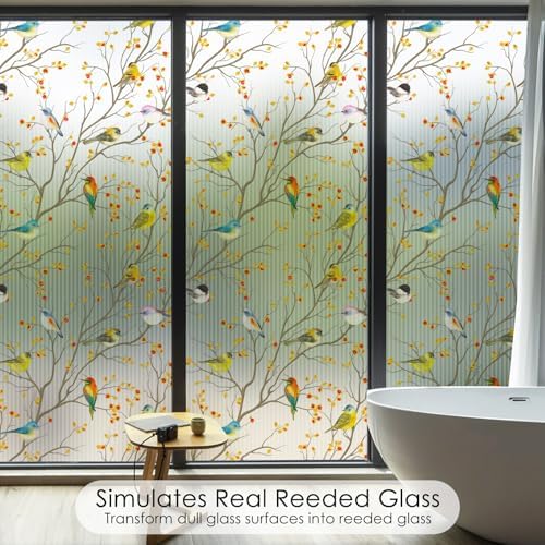 DKTIE Reeded Glass Window Film Seamless Pattern Colored Birds 17.7" x 78.7" - Image 2