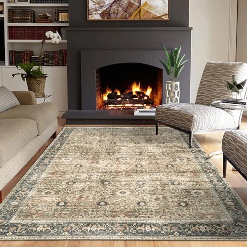 ReaLife Rugs Machine Washable Area Rug - Living Room Bedroom Bathroom Kitchen Entryway Office - Padded Low Pile Stain Resistant Premium - Boho Farmhouse Vintage - Dua - Brown Gray Beige 4' x 6' - Image 3