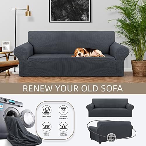 KEKUOU Stretch Couch Covers for Sofa, 3 Cushion Couch Slipcover,Charcoal - Image 3