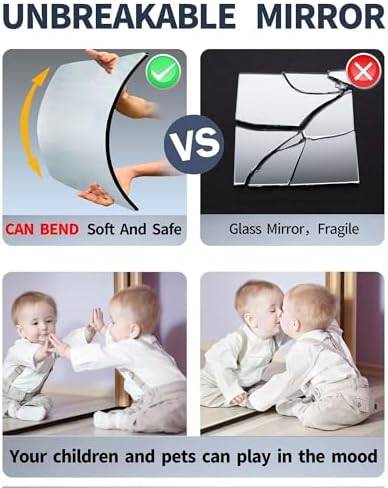 Shatterproof Kids Wall Mirror Tiles, 4Pcs 10.02"x10.02" Self Adhesive Acrylic Mirror, Safe Unbreakable Plastic Mirrors for Toddler, Small Mirrors,Plexiglass Long Mirrior for Classroom,Children's room - Image 3