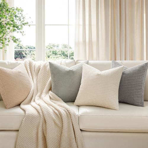 MIULEE Boho Farmhouse Decorative Pillow Covers 20x20 Inch Set of 4 Neutral - Image 2