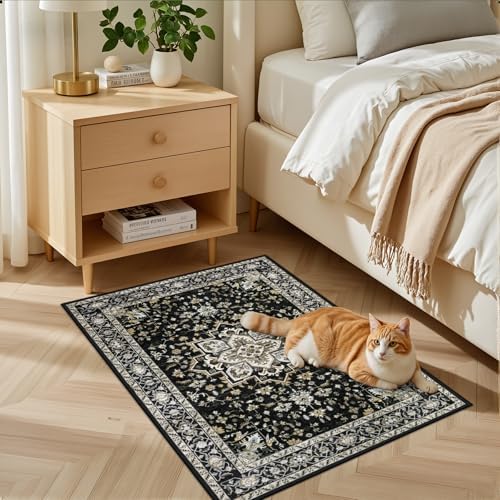 2x3 Area Rugs Living Room: Washable Rug for Bedroom Black Gold - Image 3