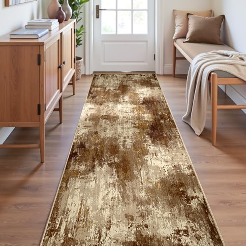 RELEANY Washable Runner 2'x6' Abstract Area Rug for Hallway Brown Tan - Image 4