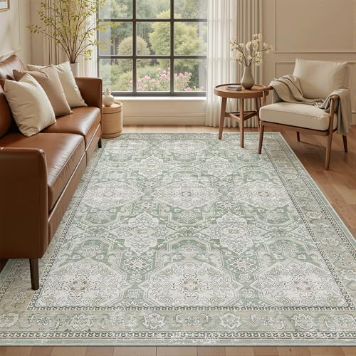 Soalmost 6x9 Area Rug for Living Room Washable Rugs Non-Slip Green/Brown - Image 2