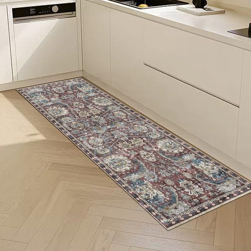 RUGSURE Washable Area Rugs - Perfect for Living Room, Bedroom, Kids Room, Nursery - Stain & Water Resistant Non-Slip, Pet & Child Friendly, Vintage Tribal Area Rugs (Rust and Bule, 2'6'' x 8') - Image 3
