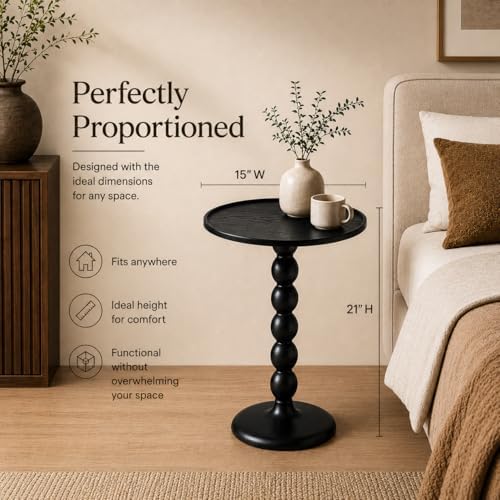 CLEENTABLE Round End Table, Farmhouse Side Table, Black, 21" H x 15" W - Image 4