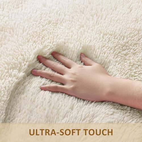 Ophanie Round Rugs 8Ft Ivory Circle Area Rug Washable, Large Living Room Aesthetic Decor, Fluffy Fuzzy Bedroom Big Carpet,Plush Soft Shaggy Cream for Kids Home Nursery with Over 99 pcs Pile fibers - Image 2