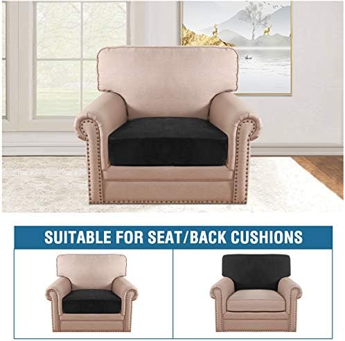 H.VERSAILTEX Velvet Stretch Couch Cushion Cover Plush Cushion Slipcover for Chair Cushion Furniture Protector Seat Cushion Sofa Cover (1 Piece Armchair Cushion Covers, Black) - Image 3