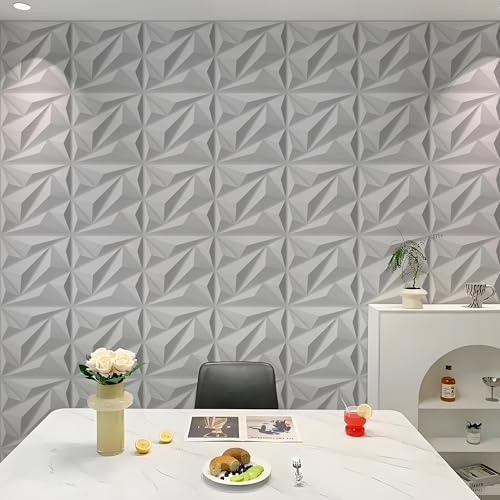 AMIGO 33 Pieces of 3D Diamond PVC Wall Panels for Interior wall Decoration, Suitable for Living Rooms, bedrooms, Hotels, and Offices. Matte White Finish, Measuring 12×12 inches. - Image 3