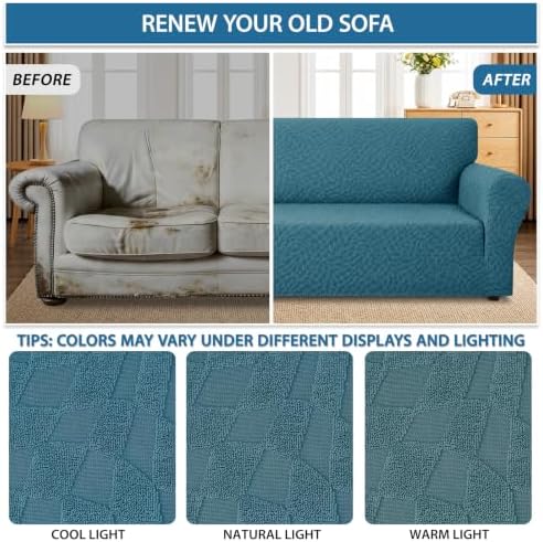 ZNSAYOTX 1 Piece Stretch Oversized Sofa Covers (91"-112"), New Plaid Couch Cover with Non-Slip Buckle for Dog Pets, Ultimate Soft Cozy Washable X-Large Sofa Slipcover Form Fit Protector, Teal - Image 5