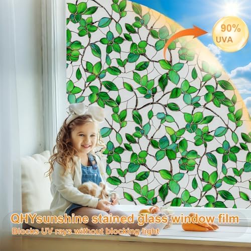 Window Privacy Film Stained Glass Window Film Frosted Window Film Window clings Non-Adhesive Reusable Decorative for Home Removable(Green Frosted, 17.5 X 157.4 in) - Image 4