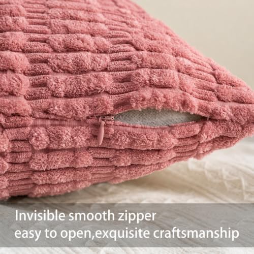 Pack of 2 Corduroy Decorative Throw Pillow Covers 18x18 Inch, Peach Pink - Image 3