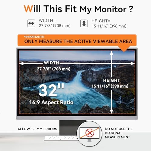 32 Inch Computer Privacy Screen Filter for 16:9 Aspect Ratio Widescreen Monitor - Anti Glare Blue Light Filter, Removable Computer Monitor Privacy Shield, Anti-Scratch Screen Protector Film 32 in - Image 2