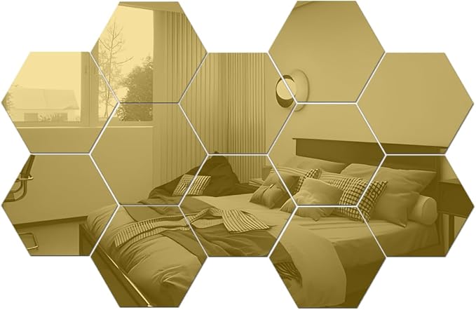 Mirror Wall Stickers - 12PCS Hexagon Art DIY Decorative Acrylic Sheet Plastic Tiles Home Living Room Bedroom Sofa TV Background Decal Decoration - Image 4