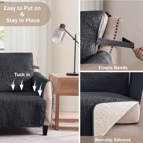 Quilted Grand Sofa Covers for 4 Cushion Couch, Couch Cover for Grand Sofa Washable, Soft Cozy Couch Protector, Oversized Grand Sofa Slipcovers Water-Repellent (Grand Sofa 98", Black) - Image 5