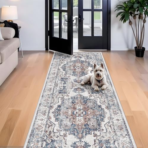 4x10 Washable Hallway Runner Rug: Oriental Living Room Entry Extra Wide Area Rug Ultra Soft Non Slip Runners for Kitchen Dining Room Stain Resistant Low Pile Floor Mat for Bathroom Bedroom(Brick,4x10) - Image 2