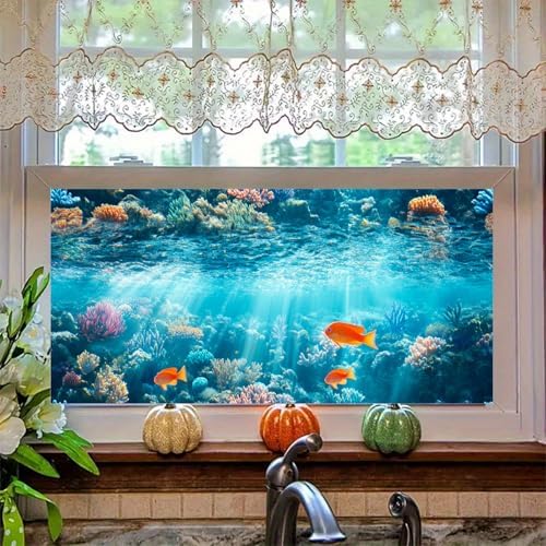 HOMETITUTE Rainbow Underwater Coral Reef Window Cling 39.3x17.7 Inch PVC - Image 6