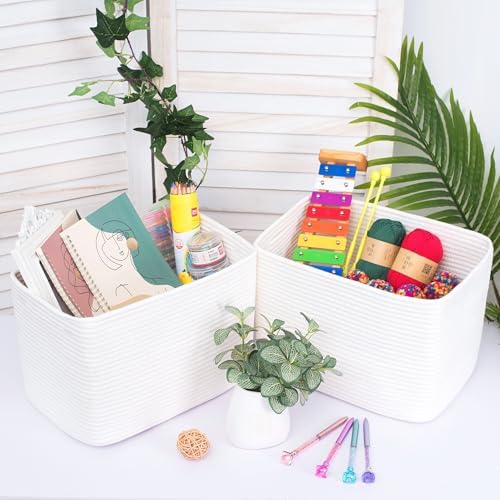 MINTWOOD Design 3-Pack Storage Baskets for Shelves, Playroom and Classroom, Book Basket, Decorative Cube Bins, Woven Closet Organizers, Baby Nursery Baskets, Creamy White - Image 2