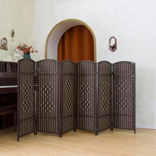 Compact 6 Panel Short Room Divider, 47.2 Inch Tall Double-Sided Rattan Folding Privacy Screen for Home & Office,Dark Brown - Image 5