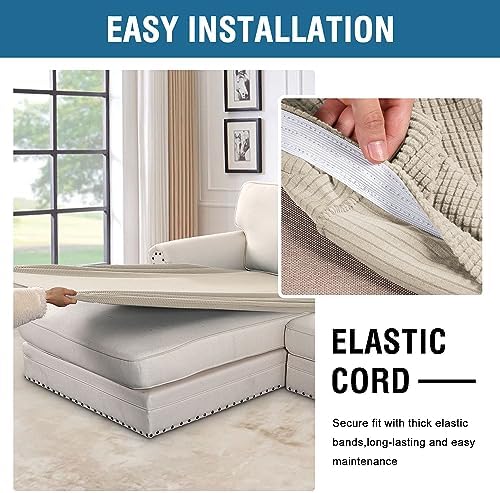 H.VERSAILTEX Super Stretch Individual Chaise Cover Sectional Couch Covers for L Shaped Sofa Both Left/Right Featuring Thick Jacquard Textured Twill Fabric (1 Piece Chaise Cover, Natural) - Image 5