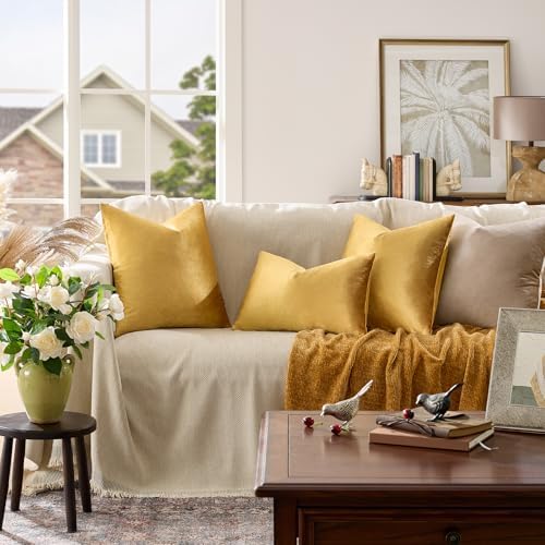GIGIZAZA Golden Velvet Pillow Covers 24x24 Decorative Pillows Pack of 2 - Image 2