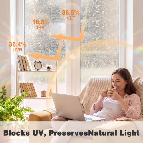 Stained Glass Window Privacy Film, 3D Rainbow Static Cling, Non-Adhesive UV Blocking Vinyl Sticker for Home, Bathroom & Door Heat Control17.5 x118.1 - Image 4