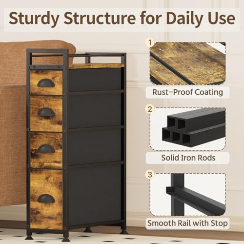 LASZOLA Narrow Cabinet Slim Storage Cart for Bathroom Small Space, Brown - Image 5