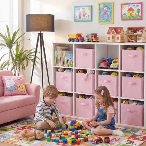 Cupic Cupid 10-Pack 11x11 Collapsible Storage Cubes, Fabric Bins, Pink - Image 5