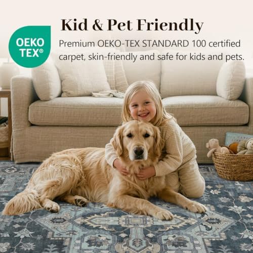 5x7 Ft Area Rugs for Living Room, Soft Non-Slip Machine Washable Rug, Vintage Stain Resistant Carpets for Bedroom Nursery Dining Room Home Decor (Blue) - Image 5