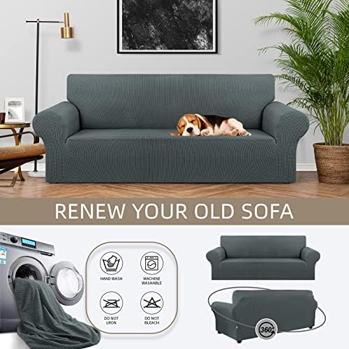 KEKUOU Stretch Couch Covers for Sofa, 3 Cushion Couch Slipcover,Grey - Image 3