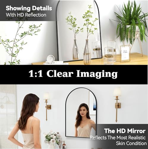 30x20 Bathroom Mirror Arch Wall Mounted/Against Aluminum Frame Black - Image 4