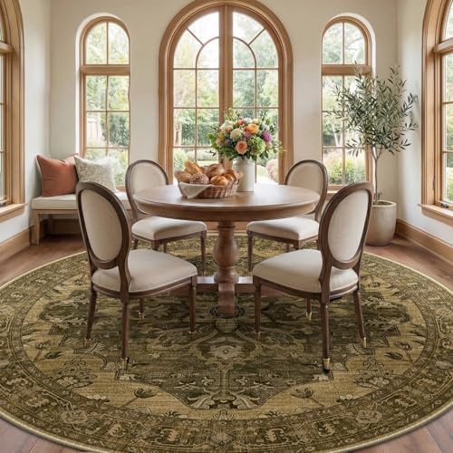 RELEANY Washable Area Rug, Round 10ft, Brown/Dark Brown - Image 3