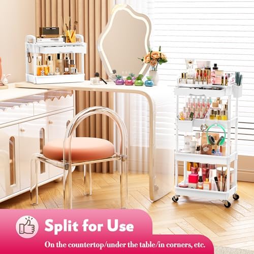 SUNALLY Makeup Cart Organizer with Drawer,4 Tier Rolling Makeup Cart, White - Image 7