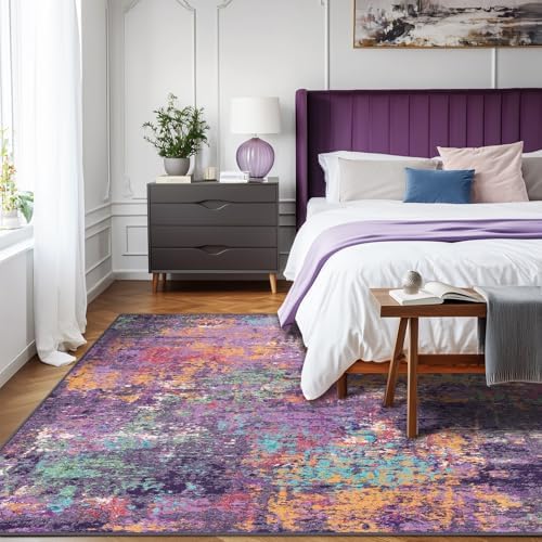RELEANY Washable 7'x9' Abstract Area Rug for Living Room Purple Multi - Image 3