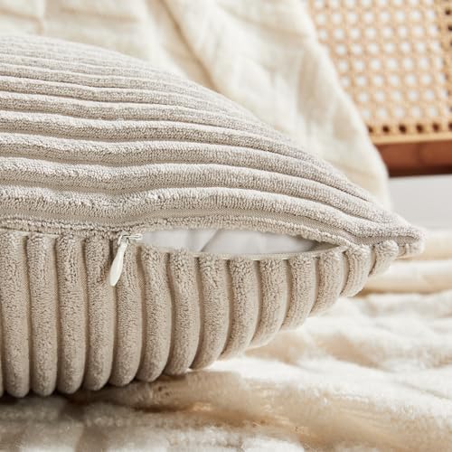 Fancy Homi 2 Packs Neutral Taupe Lumbar Decorative Throw Pillow Covers 16x32 Inch for Living Room Couch Bed Sofa, Farmhouse Home Decor, Soft Striped Corduroy Rectangle Accent Cushion Case 40x80 cm - Image 3