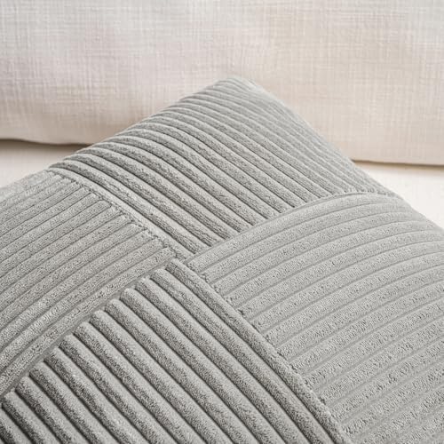 Fancy Homi 2 Packs Grey Lumbar Decorative Throw Pillow Covers 12x20 Inch for Living Room Couch Bed Sofa, Rustic Farmhouse Boho Home Decor, Soft Striped Corduroy Rectangle Accent Cushion Case 30x50 cm - Image 3