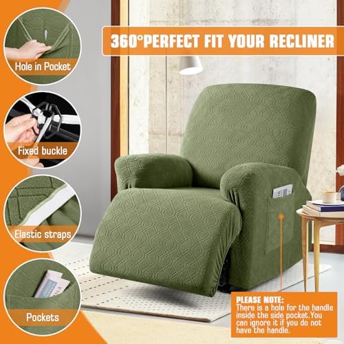 VANSOFY Oversized Stretch Recliner Chair Cover, Army Green, 1 Seater - Image 5