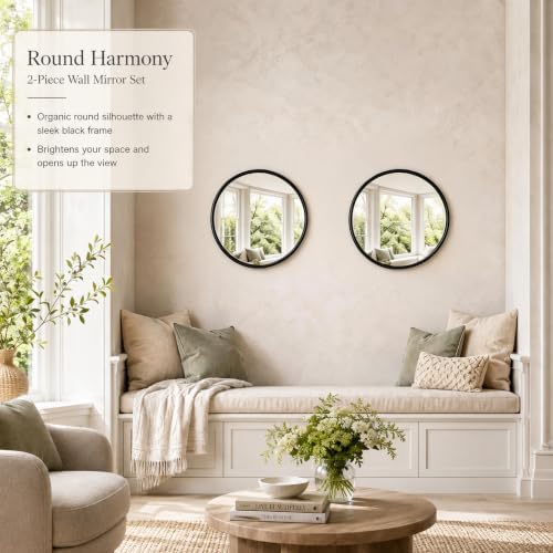 12"x12" Round Decorative Wall Mirror, 2 Pack Metal Framed Real Glass Mirror, Aesthetic Rounded Shape Vanity Mirror for Bedroom, Living Room, Black Accent Home Decor - Image 4
