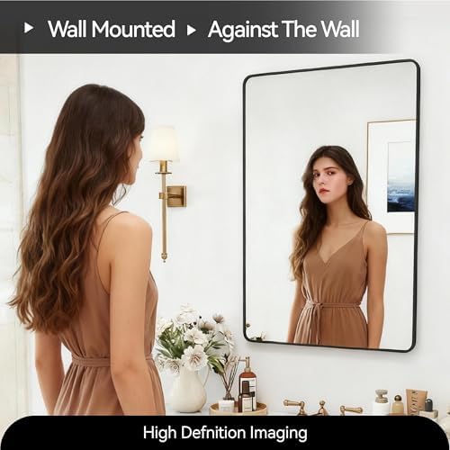 36x24 Bathroom Mirror Rect Wall Mounted Aluminum Metal Frame Black - Image 5