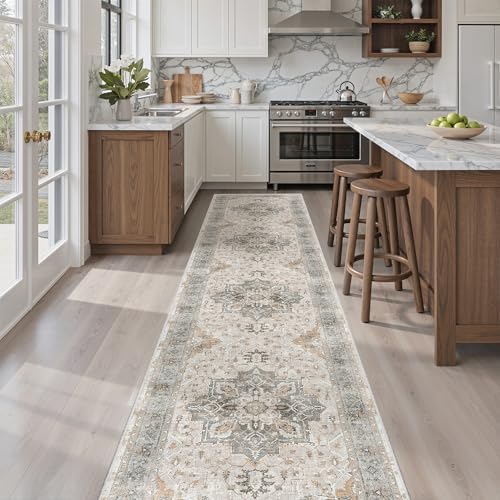 Madane Washable Runner Rugs 2x10 for Hallway Kitchen, Light Taupe Brown - Image 2