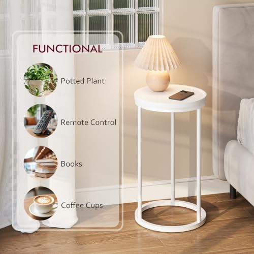 YAUKOMEL Small Round Side Table,Round Sofa End Table White - Image 5