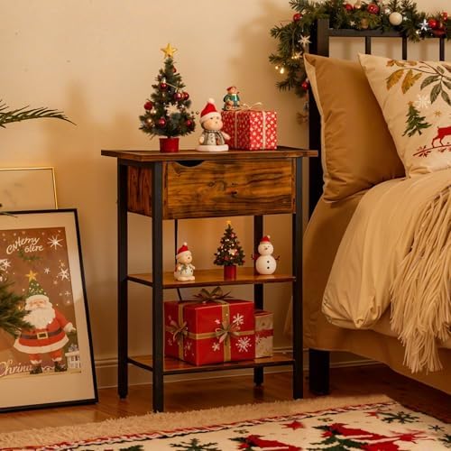 HOOBRO End Table with Charging Station, Narrow Side Table, Flip Top Nightstand with USB Ports and Outlets, Bedside Tables with Shelf for Small Spaces, Living Room, Rustic Brown BF341BZ01 - Image 2